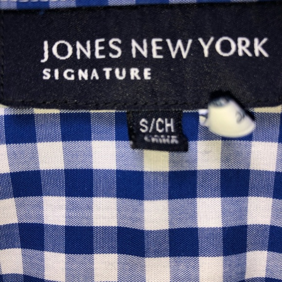 Jones New York Blue And White Check Long Sleeve Front Button Up Top Size S - Picture 4 of 5